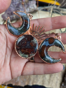 Electroformed Moss Agate Triple Moon Goddess Necklace 3