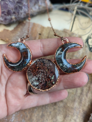 Electroformed Moss Agate Triple Moon Goddess Necklace 2
