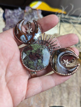Load image into Gallery viewer, Electroformed Moss Agate Triple Moon Goddess Necklace 1