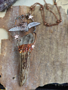 Electroformed Antler Point Necklace with Owl