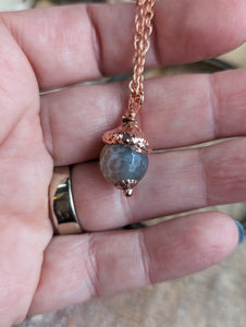 Electroformed Acorn Cap Necklace with Faceted Agate 2