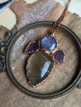 Load image into Gallery viewer, Electroformed Golden Rutile Quartz, Amethyst Leaves and Ruby Necklace