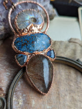 Load image into Gallery viewer, Electroformed Ammonite, Gold Rutile Quartz, Chrysocolla Necklace