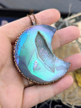 Load image into Gallery viewer, Electroformed Aura Agate Druzy Moon Necklace 1