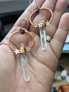 Copper Electroformed Quartz Blade of Light Earrings