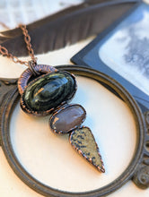 Load image into Gallery viewer, Green Eye Opal, Grey Moonstone, & Psilomene Dendrite Necklace