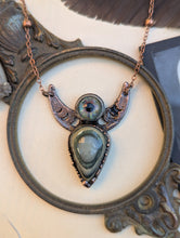 Load image into Gallery viewer, Green Eye Opal and Lamp Work Eye Moon Phase Necklace