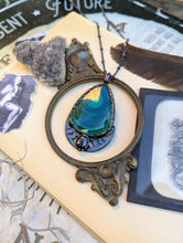 Load image into Gallery viewer, Copper Electroformed Gunmetal Malachite Moon Phase Necklace