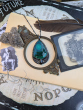 Load image into Gallery viewer, Copper Electroformed Gunmetal Malachite Moon Phase Necklace
