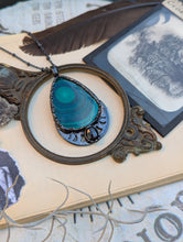 Load image into Gallery viewer, Copper Electroformed Gunmetal Malachite Moon Phase Necklace
