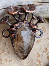 Load image into Gallery viewer, Golden Rutilated Quartz Encrusted with Mushrooms Copper Electroformed Statement Necklace - 1