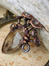 Load image into Gallery viewer, Golden Rutilated Quartz Encrusted with Mushrooms Copper Electroformed Statement Necklace - 1