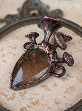 Load image into Gallery viewer, Golden Rutilated Quartz Encrusted with Mushrooms Copper Electroformed Statement Necklace - 2