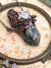 Load image into Gallery viewer, Petite Morel Mushroom Electroformed Necklace with Garden Quartz and Shelf Mushrooms
