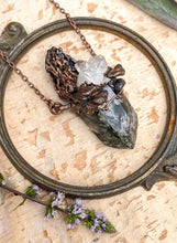 Load image into Gallery viewer, Petite Morel Mushroom Electroformed Necklace with Garden Quartz and Shelf Mushrooms