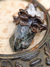 Load image into Gallery viewer, Petite Morel Mushroom Electroformed Necklace with Garden Quartz and Shelf Mushrooms