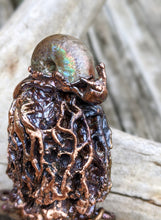 Load image into Gallery viewer, Morel Mushroom Electroformed Necklace with Tangerine Quartz and Ammonite Snail Friend