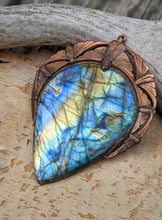 Load image into Gallery viewer, Gigantic Labradorite with Art Nouveau Moths / Scarabs - Copper Electroformed Statement Necklace