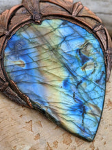 Load image into Gallery viewer, Gigantic Labradorite with Art Nouveau Moths / Scarabs - Copper Electroformed Statement Necklace