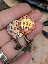 Load image into Gallery viewer, ‘I Curse A Lot’ Copper Stamped Earrings with Witch Hats