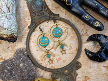 Load image into Gallery viewer, Jack O’ Lantern Moon & Star Earrings - Turquoise