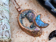 Load image into Gallery viewer, Titanium Druzy and Labradorite Moon Electroformed Necklace
