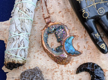 Load image into Gallery viewer, Titanium Druzy and Labradorite Moon Electroformed Necklace