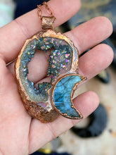 Load image into Gallery viewer, Titanium Druzy and Labradorite Moon Electroformed Necklace
