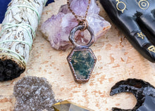 Load image into Gallery viewer, Moss Agate Coffin Electroformed Necklace 1