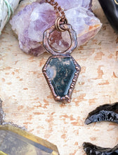 Load image into Gallery viewer, Moss Agate Coffin Electroformed Necklace 2