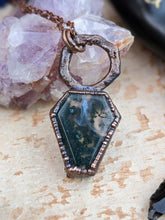 Load image into Gallery viewer, Moss Agate Coffin Electroformed Necklace 2