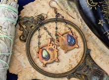 Load image into Gallery viewer, Labradorite Witch's Cauldrons Copper Electroformed Earrings