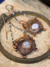 Load image into Gallery viewer, Moonstone Witch's Cauldrons Copper Electroformed Earrings