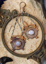 Load image into Gallery viewer, Moonstone Witch's Cauldrons Copper Electroformed Earrings