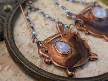 Load image into Gallery viewer, Moonstone Teardrop Witch's Cauldrons Copper Electroformed Earrings