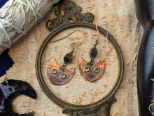 Load image into Gallery viewer, Peridot Cat Eye Witch's Familiar Copper Electroformed Earrings