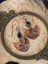 Load image into Gallery viewer, Garnet Cat Eye Copper Electroformed Earrings