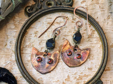 Load image into Gallery viewer, Garnet Cat Eye Copper Electroformed Earrings