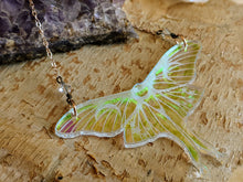 Load image into Gallery viewer, Iridescent Luna Moth Necklace with Crystal Bicones