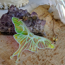 Load image into Gallery viewer, Iridescent Luna Moth Necklace with Iridescent Faceted Beads