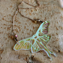 Load image into Gallery viewer, Iridescent Luna Moth Necklace with Iridescent Faceted Beads