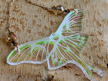 Load image into Gallery viewer, Iridescent Luna Moth Necklace with Iridescent Faceted Beads