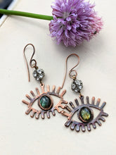 Load image into Gallery viewer, Nazar Evil Eye Earrings - Labradorite