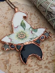 Witches' Tea Party - Cottagecore Ceramic Witch Hat Electroformed Necklace #8