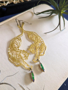 Brass Tiger Earrings - Iridescent Marquis