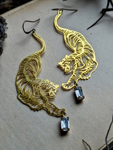 Load image into Gallery viewer, Brass Tiger Earrings - Clear Rhinestones