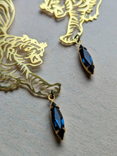 Load image into Gallery viewer, Brass Tiger Earrings - Blue Marquis