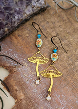 Load image into Gallery viewer, Brass Mushroom Earrings - Vintage Rhinestones 2