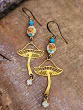 Load image into Gallery viewer, Brass Mushroom Earrings - Vintage Rhinestones 2