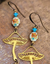 Load image into Gallery viewer, Brass Mushroom Earrings - Vintage Rhinestones 2